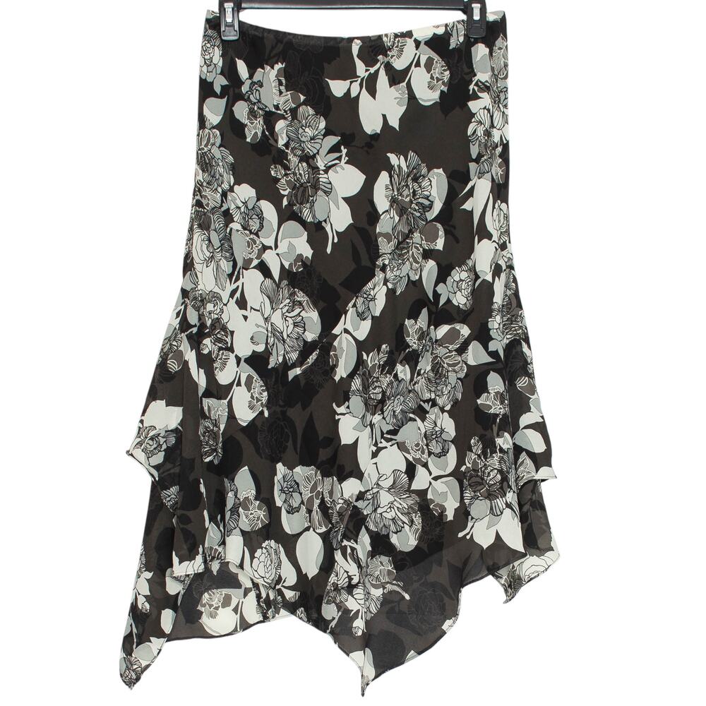 Lane Bryant Skirt Black Dark Floral Asymmetrical Midi Boho Flowy Plus Size 14/16